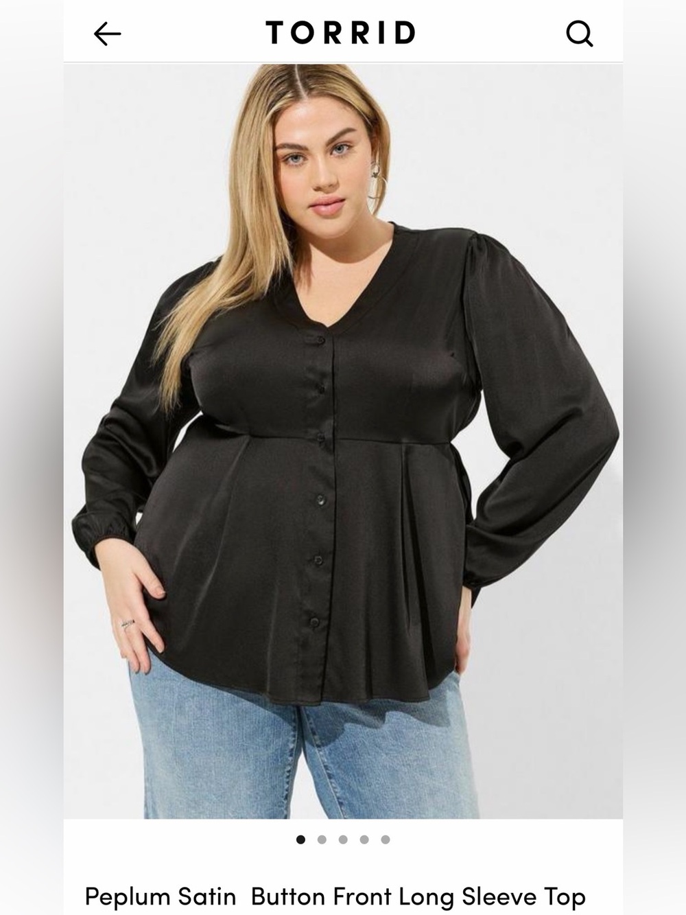 torrid Black Satin Peplum Button-Front Blouse